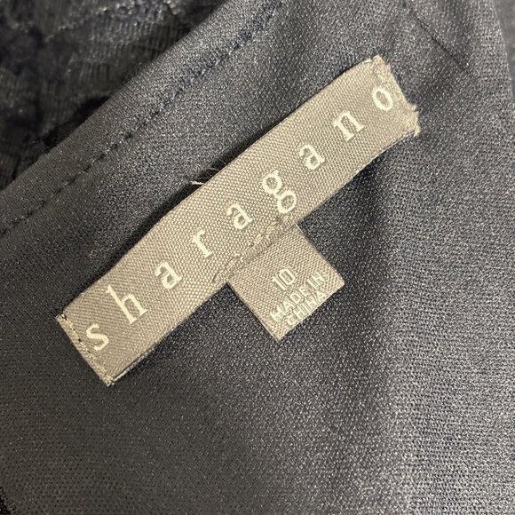 Navy/Black Lace Short Sleeve Dress By Sharagano With Bow Accents - Picture 4 of 9